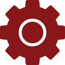 A red gear with a circle in the center.